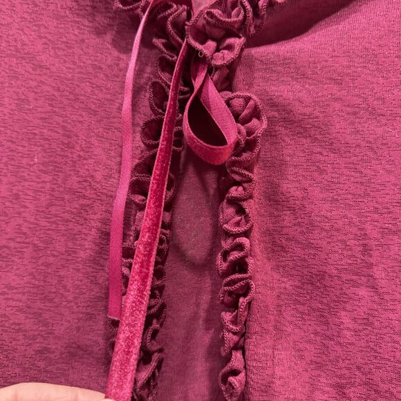 VTG Tie Front Top Sheer Ruffle Bell Sleeve Burgundy Fairy Y2K Coquette Women M - Picture 9 of 9